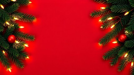 Red Christmas tree decorated with ribbons and ornaments for holiday celebration