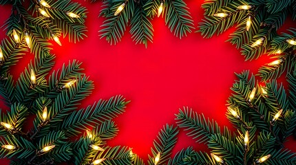 Christmas tree with festive ornaments on a red background