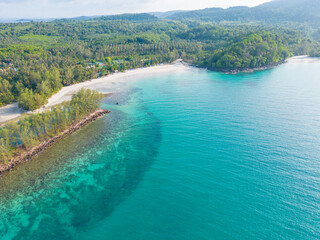 Tropical green forest island sea beach wave tranquil nature summer vacation