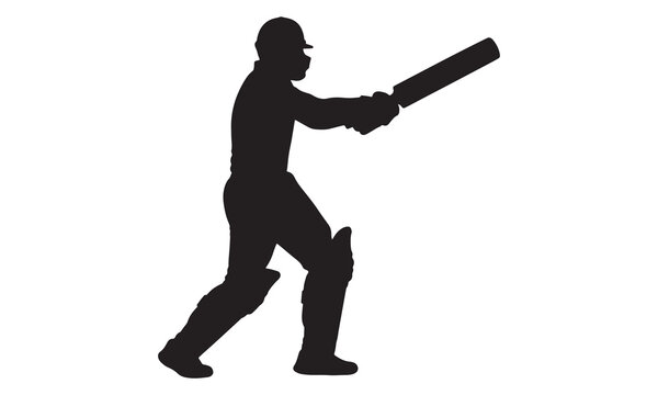 Dynamic silhouette of a cricketer in action swinging a bat