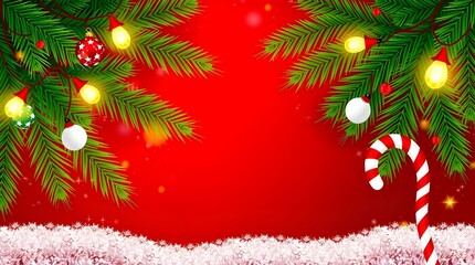 Christmas tree with decorations and festive ornaments on fir branches