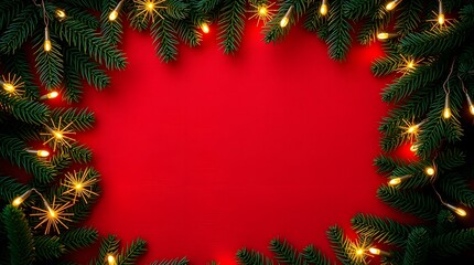 Christmas tree and fir branch holiday background with festive decorations