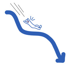 downward blue arrow with sliding man