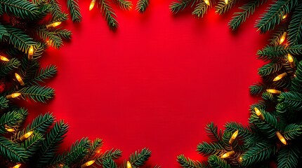 Christmas border frame with fir tree branches and green pine cones for holiday decoration design