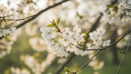 Obraz premium White blossoms frame a soft-focus background symbolizing renewal and growth 52260374 1