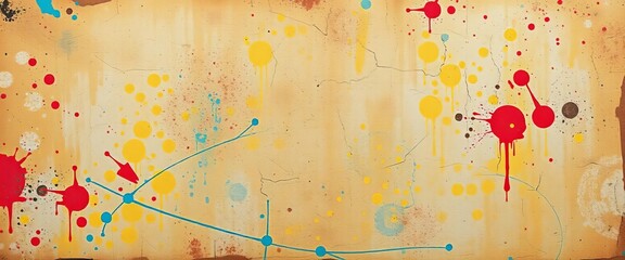 Rough, textured canvas with faded, distressed paint splatters and brush strokes,  chaotic,  handmade