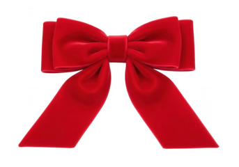 Vibrant red velvet bow, meticulously tied, perfect for elegant gift wrapping, festive holiday decorations, and celebratory occasions