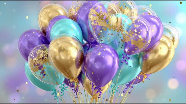 a group of colorful helium balloons against a clear blue sky, a symbol of celebrating birthdays, celebrating graduations and days of happiness. Festive