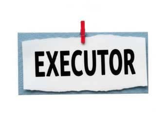 Executor" word on a torn piece of paper, pinned by a bright red clothespin, symbolizing legal will, estate administration, and fiduciary duties.