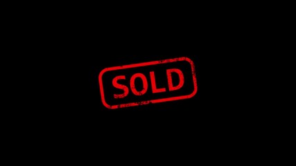Sold rubber stamp with pass text that is isolated with a black background 4k animated