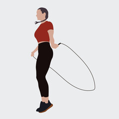 Active young woman athlete in sportswear  jumping rope for a slim body, health, and fitness lifestyle vector illustration. Flat vector illustration isolated on white background 
