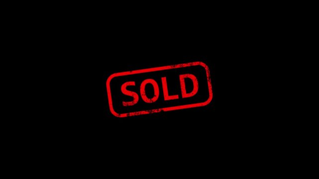 Sold rubber stamp with pass text that is isolated with a black background 4k animated