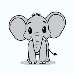 Obraz premium Adorable baby elephant cartoon character. A charming grayscale vector illustration of a sweet little animal with large eyes and big ears