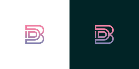 Sleek and modern monogram logo design featuring intertwined 'DB' letters with a vibrant gradient color scheme, suitable for branding and corporate identity solutions
