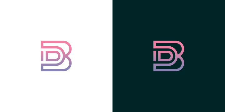 Sleek and modern monogram logo design featuring intertwined 'DB' letters with a vibrant gradient color scheme, suitable for branding and corporate identity solutions