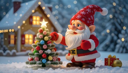 Dolce Natale delle fiabe: nanetto con albero di caramelle e dolciumi