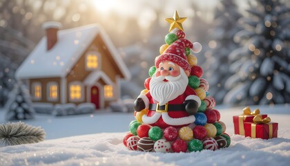 Dolce Natale delle fiabe: nanetto con albero di caramelle e dolciumi