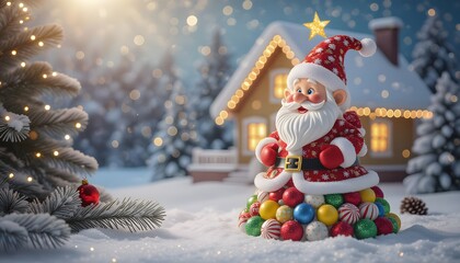 Dolce Natale delle fiabe: nanetto con albero di caramelle e dolciumi