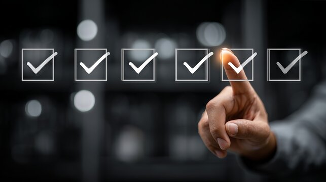 Hand selecting options from a digital checklist for efficient project management and workflow optimization in modern business strategy