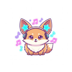 Star-eared fennec fox mascot with headphones