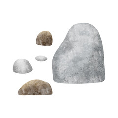 Stones, boulders, cliff, gray-brown mountain. Watercolor illustration in nautical style, isolated from background. Hand-drawn design for children's cards, nursery decor bathroom stickers geography map