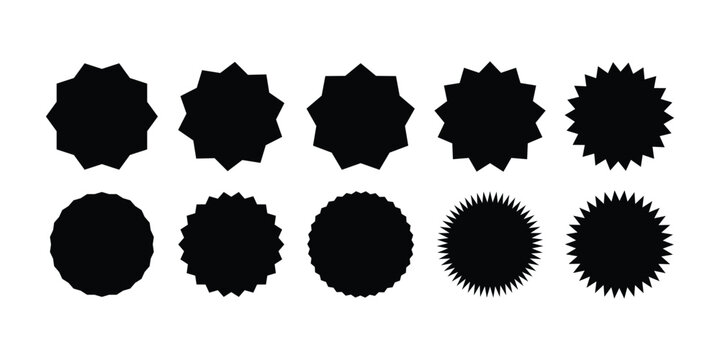 Set of Ten Black Starburst Badges Vector Icons for Promotional Seals, Guaranteed Labels, and Sale Stickers