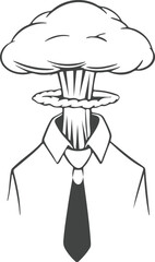 Man with nuclear explosion head wearing shirt and tie