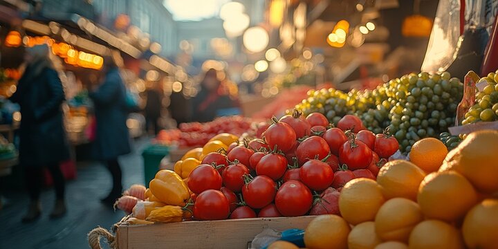 Fresh produce displaying at farmers market attracting customers