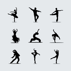 Obraz premium Silhouettes of ballet dancers in various poses, showcasing grace and elegance, isolated on