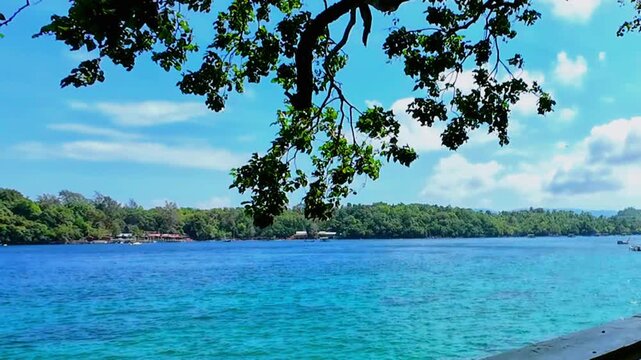 Clear blue sea view from a beachside bungalow in Sabang, Aceh

