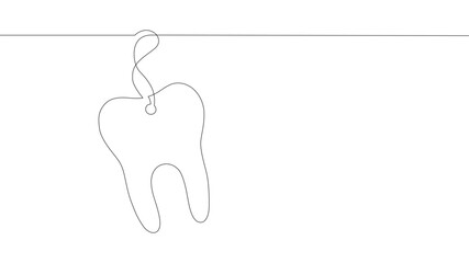 Continuous line drawing of tooth dental label - vector linear monochrome illustration.