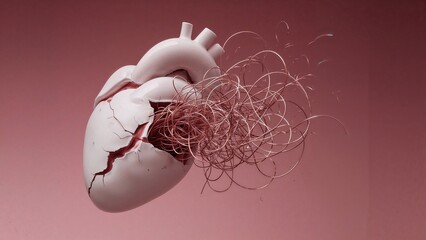 Broken heart with wires going out of it, tragic love or special medical conditions, heart or feelings problems concept