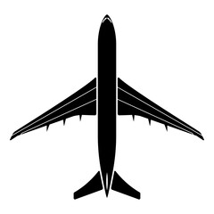 Silhouette Airplane Top View Vector Illustration. Ideal for aviation projects, travel themes, logos, educational materials and infographic design.