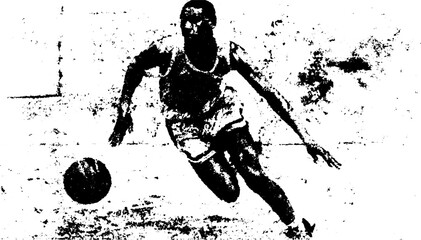 Basketball player in action, performing a dribble on the court. Dynamic vector illustration highlighting athletic movement and sport performance.