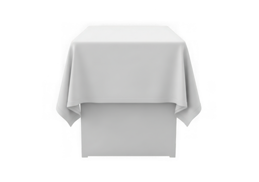 White cloth draped over a rectangular pedestal or box, clean design isolated on transparent background