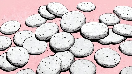 Christmas holiday dessert macro with white cookies on pink background  