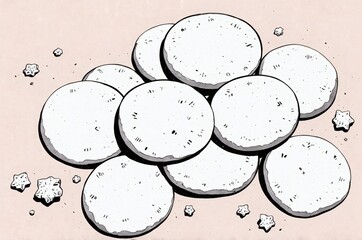 Snowy Christmas cookies arranged on pastel pink background  