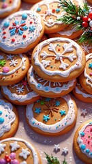 Christmas holiday dessert macro featuring decorated cookies  