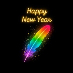 Happy New Year with Rainbow Feather