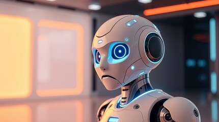 Fototapeta premium Futuristic robot with glowing eyes in a modern, high-tech environment