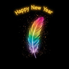 Happy New year celebrate with rainbow feather with dark background 