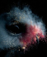 Artistic watercolor owl painting in midnight blue and burgundy with gold leaf splatters on textured black paper