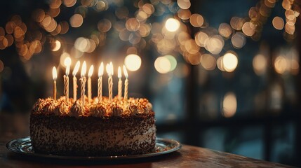 Celebrate life's sweet moments with a delicious birthday cake aglow with candles, perfect for joyful gatherings and cherished memories