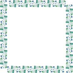 Fototapeta premium Winter Holiday Frame with Green and Blue Christmas Stockings Snowflakes and Greenery Border Design for Greeting Cards or Invitations