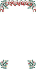 Winter Holiday Border Design with Green Fir Branches Red Berries and Beige Pinecones for Festive Background or Greeting Card