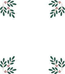 Fototapeta premium Minimalist Christmas Holly Berry Branch Corner Border Design Green Leaves Red Berries Festive Holiday Frame Isolated on White