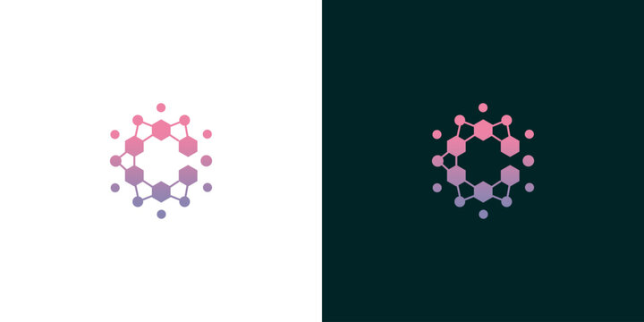 Modern abstract hexagonal network logo concept, symbolizing interconnected data, scientific research, and technological innovation with a vibrant gradient design