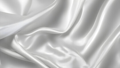 Fototapeta premium Close-up of smooth white satin fabric with flowing folds.