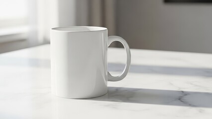 White Mug Mockup on Marble Table Modern and Minimalist Style