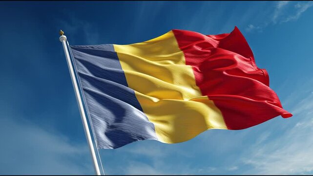 Flag of Chad waiving, blue sky background